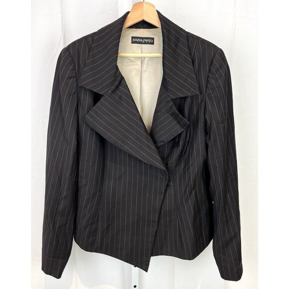 MARIA PINTO Size 16 Two Piece Suit Jacket Straight Skirt Pinstripe Kona Brown - Picture 2 of 16